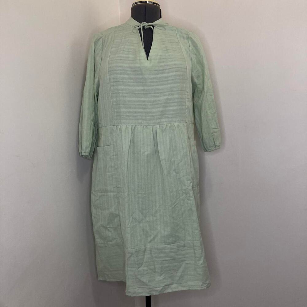 Doll Style Flowy Loose Pleated Womens Medium Green Midi Dress
